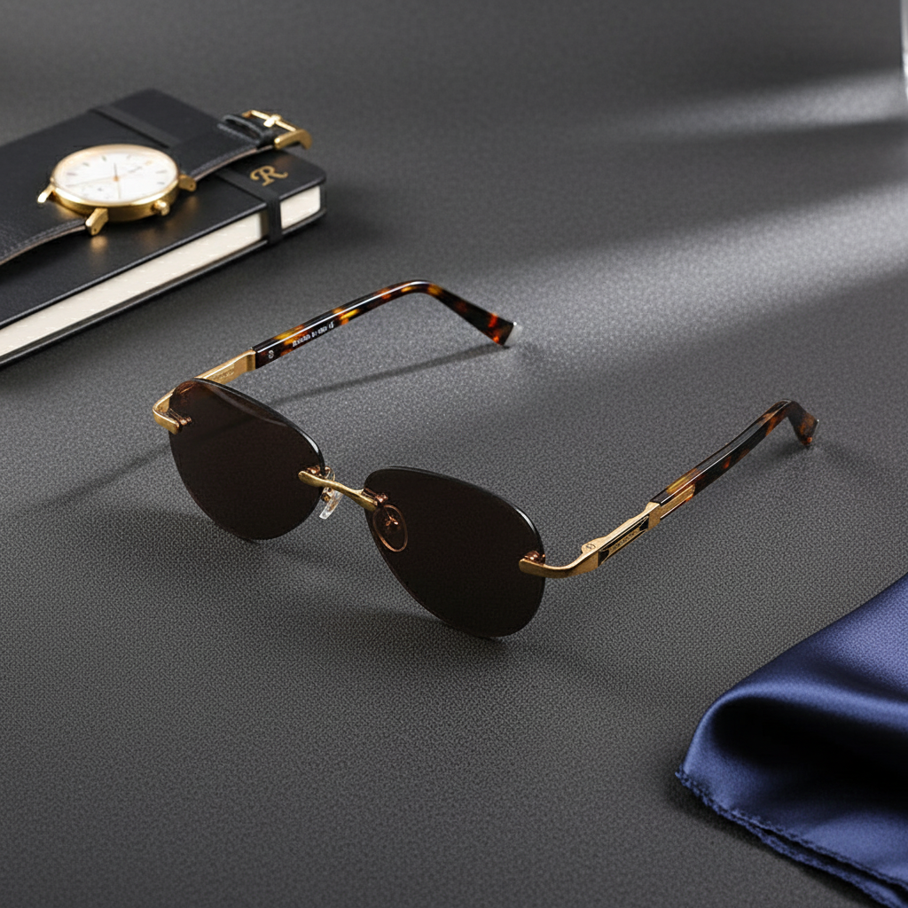 Rimless Aviator-Style Sunglasses with Tortoise Arms