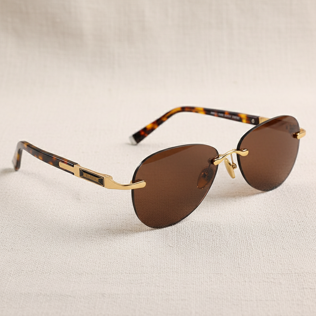 Rimless Aviator-Style Sunglasses with Tortoise Arms