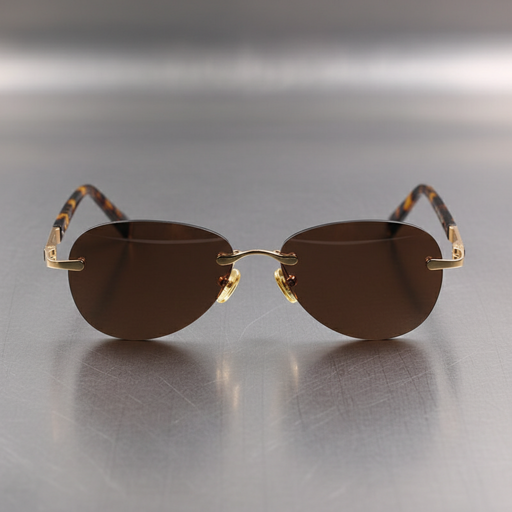 Rimless Aviator-Style Sunglasses with Tortoise Arms