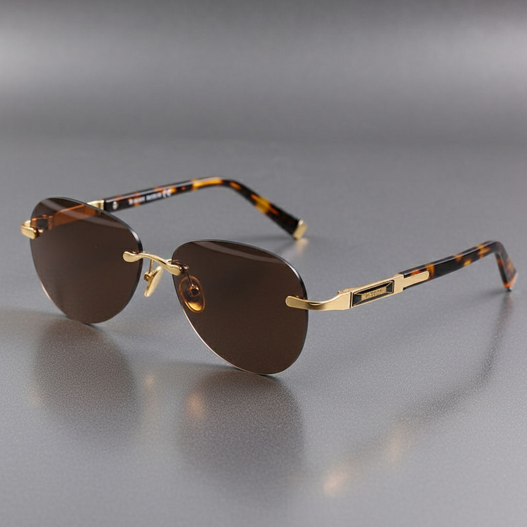 Rimless Aviator-Style Sunglasses with Tortoise Arms