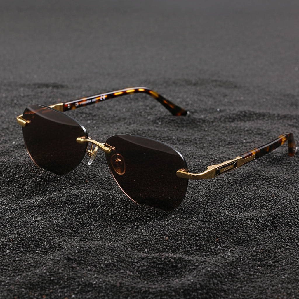 Rimless Aviator-Style Sunglasses with Tortoise Arms