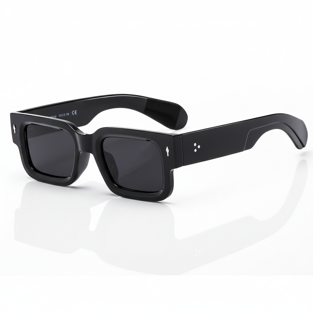 Chunky Rectangular Frame Sunglasses (Black)