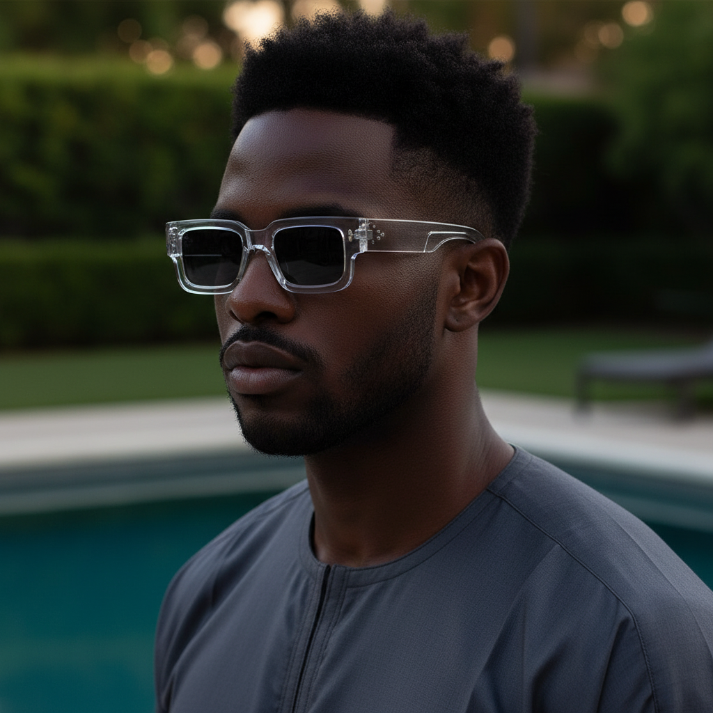 Chunky Rectangular Frame Sunglasses (Black)