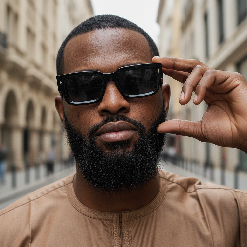 Chunky Rectangular Frame Sunglasses (Black)