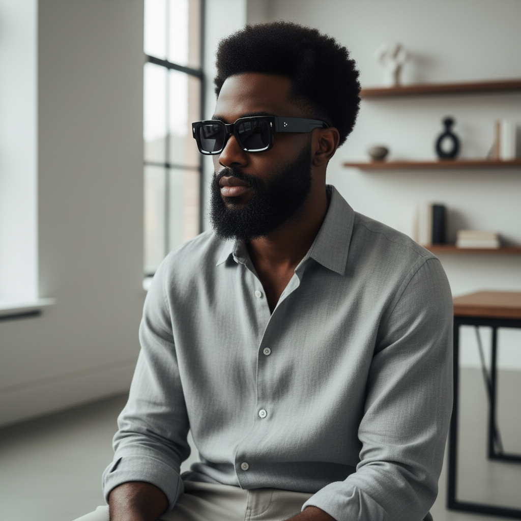 Chunky Rectangular Frame Sunglasses (Black)