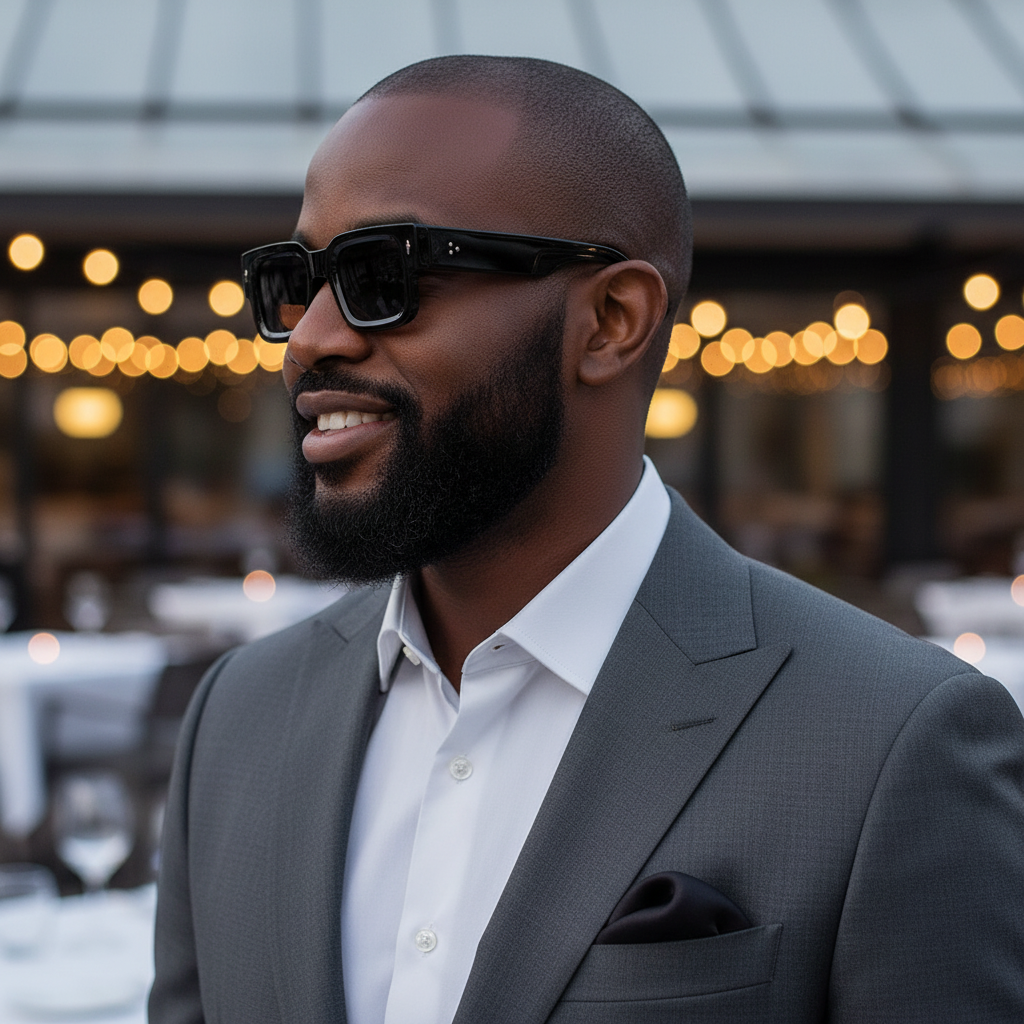 Chunky Rectangular Frame Sunglasses (Black)