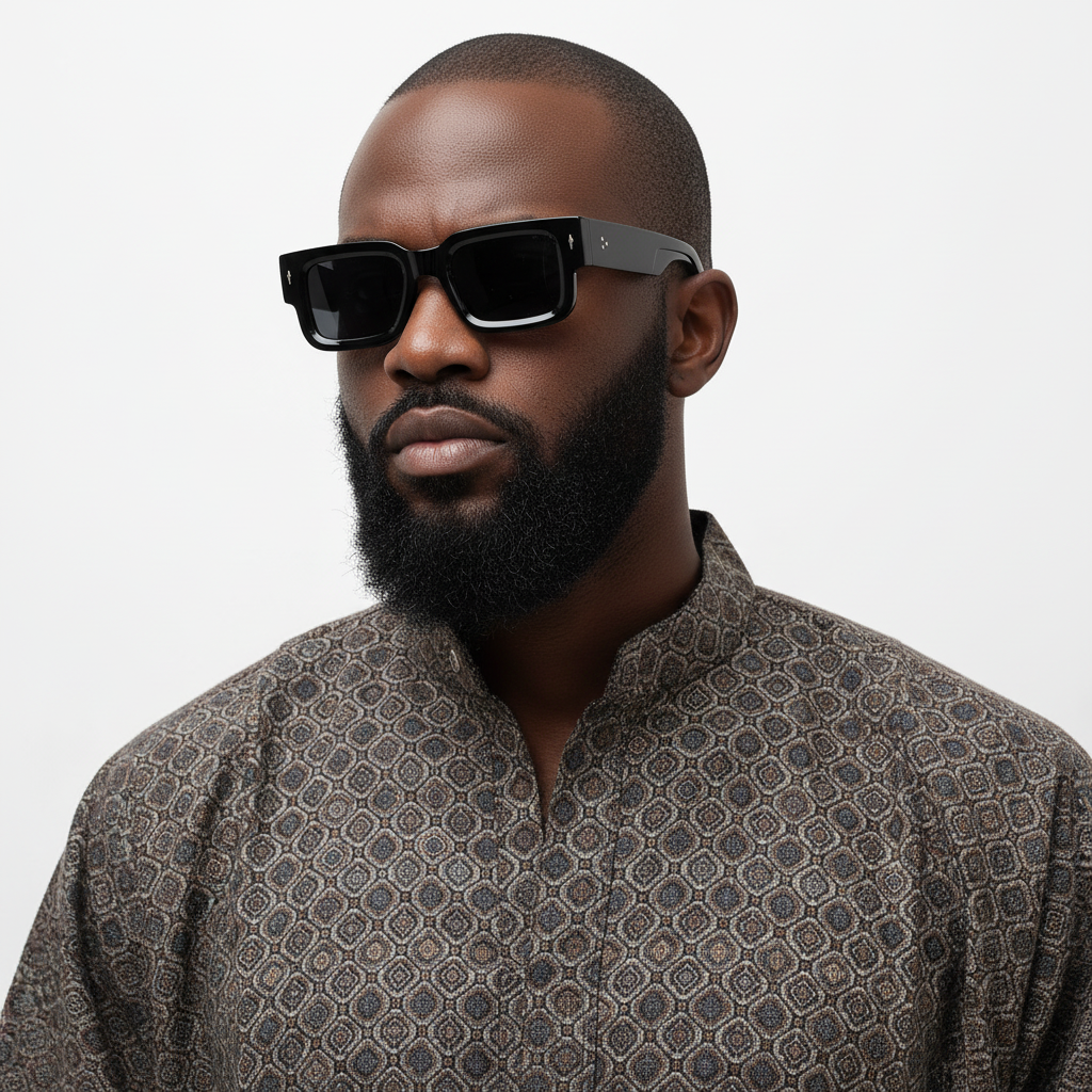 Chunky Rectangular Frame Sunglasses (Black)