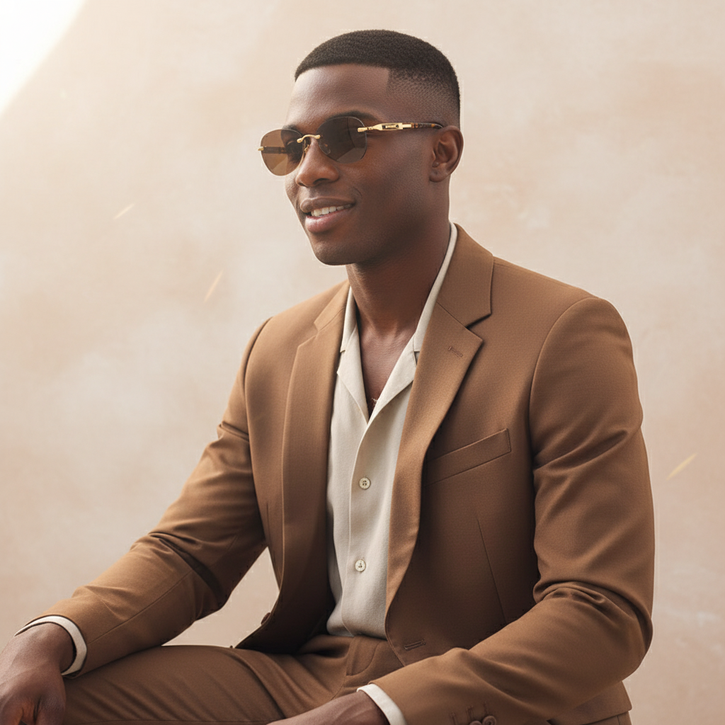 Rimless Aviator-Style Sunglasses with Tortoise Arms