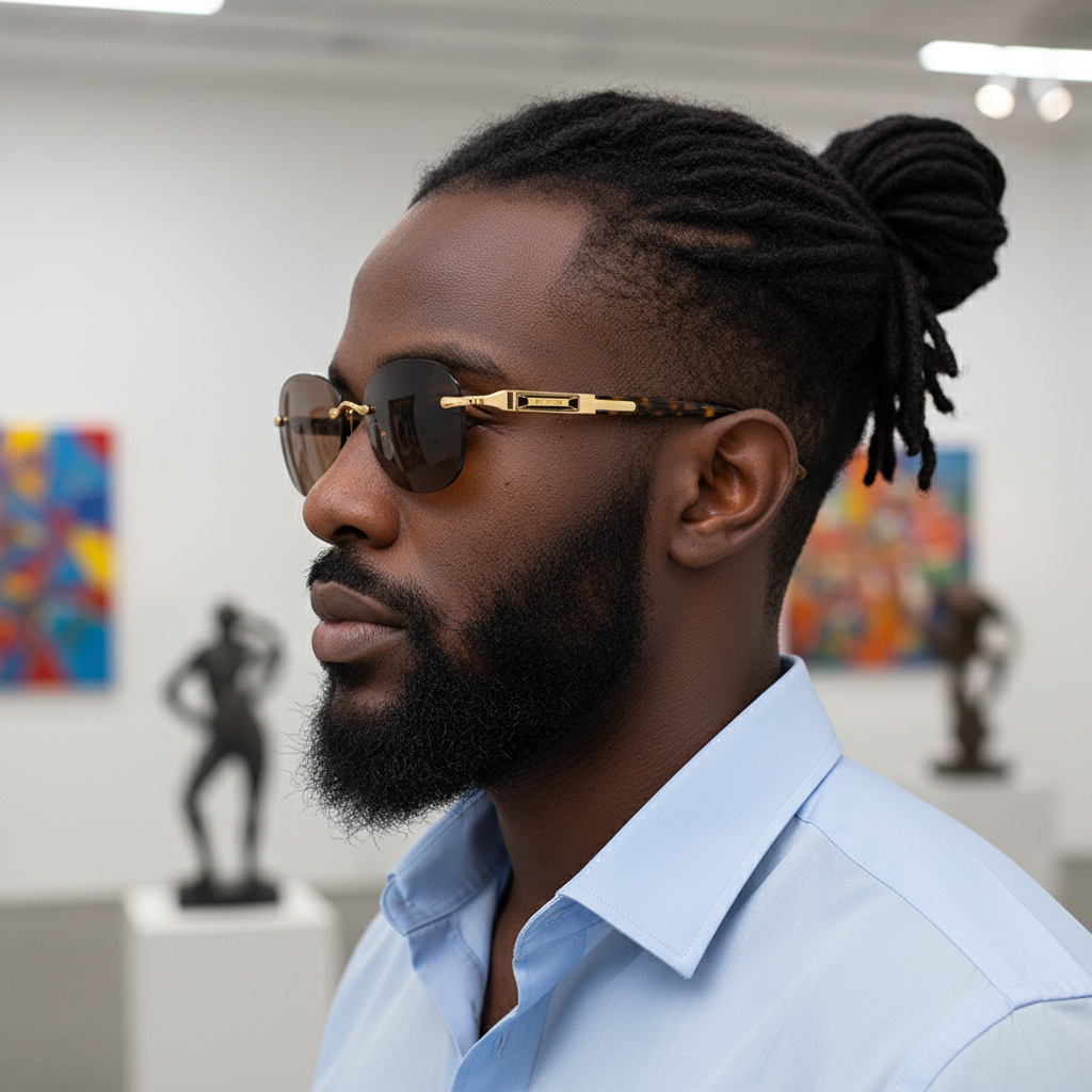 Rimless Aviator-Style Sunglasses with Tortoise Arms